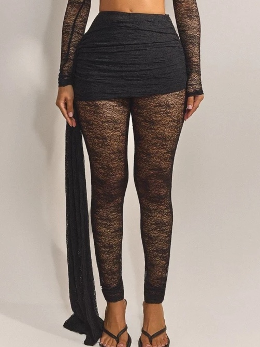 NWT MarstheLabel Sheer Black Lace pant with wrap skir